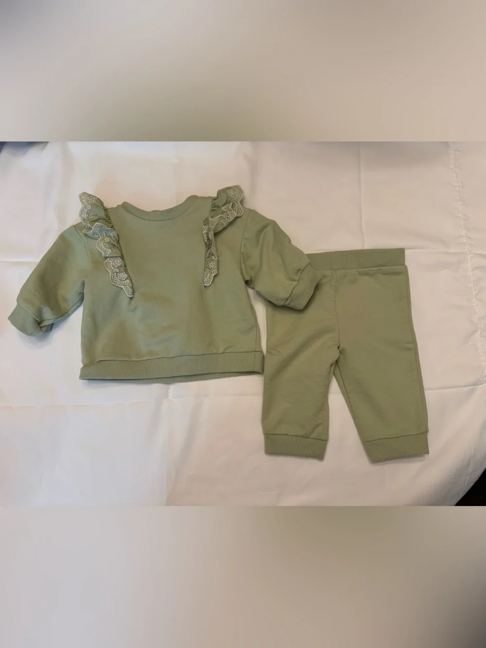 Little Me Baby Girl Sage Green Ruffle Top & Jogger Set